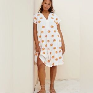 Anthropologie Maeve Cream Dress with Red Embroidery